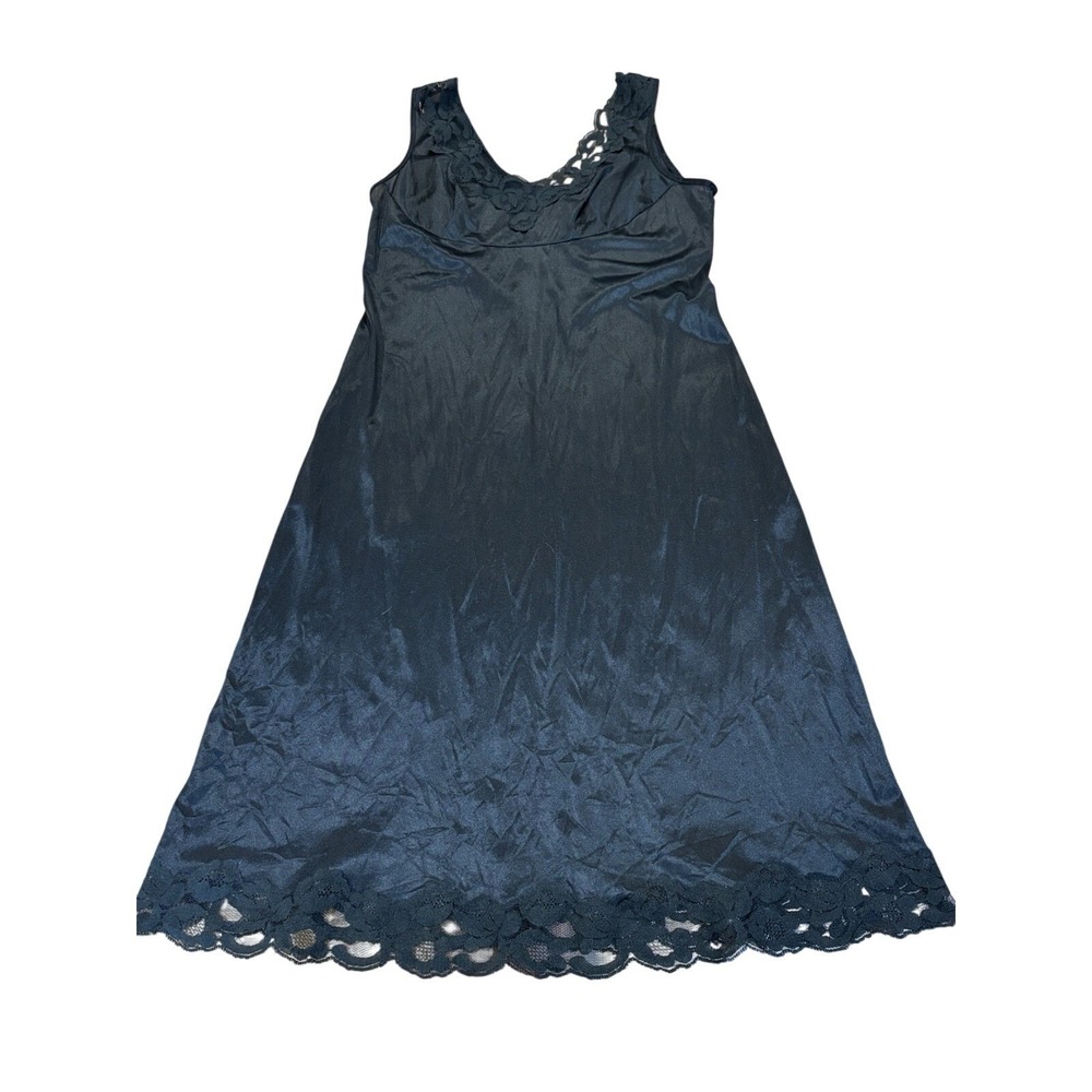 Vtg Y2K Infidelle By Fashion Fit black lace  edged Slip Dress Size 40 Whimsigoth